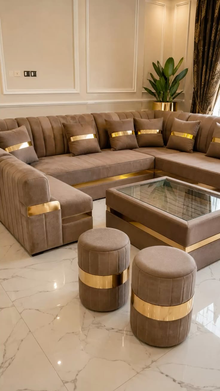 Luxury sectional sofa with gold detailing