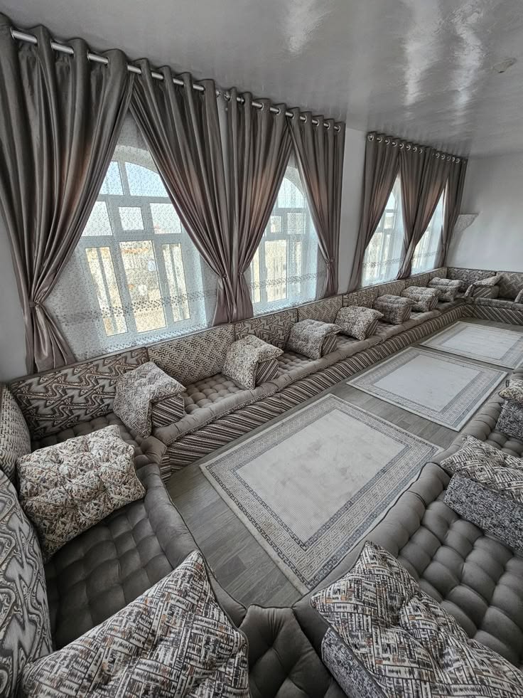 Grey patterned window-side majlis