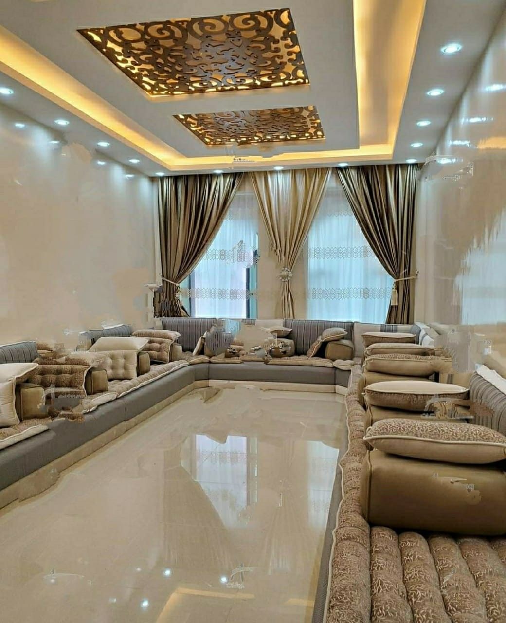 Custom majlis seating with layered cushions