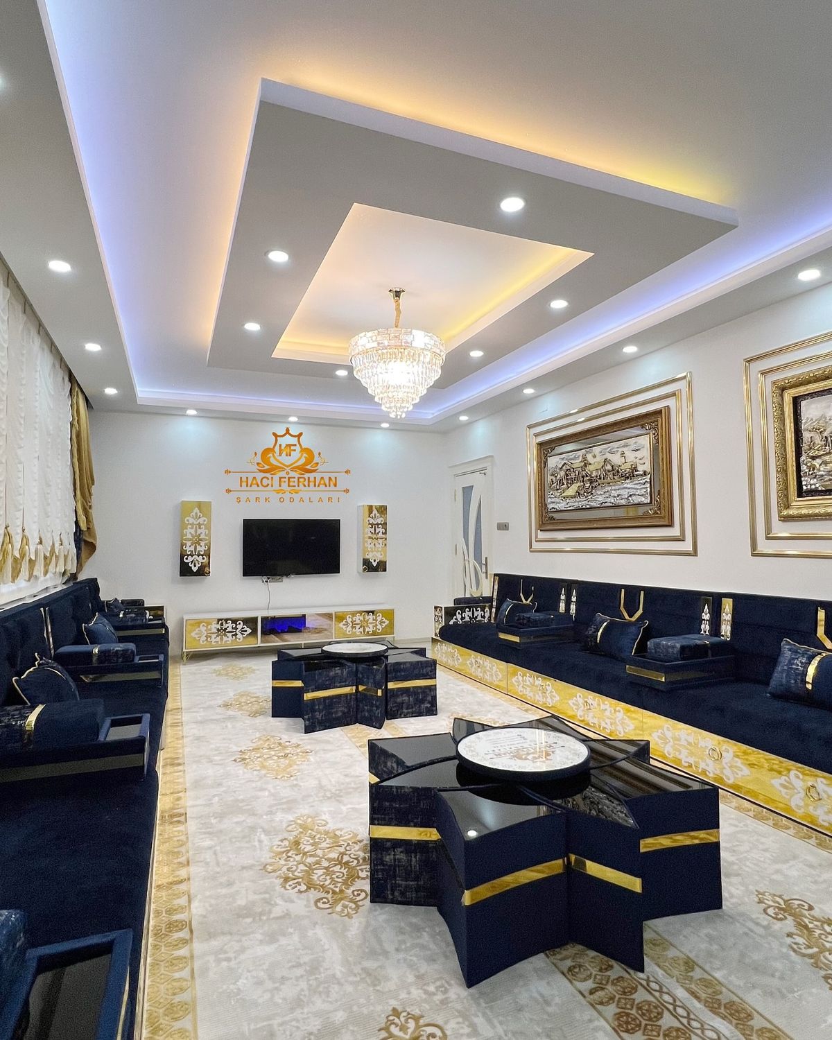 Navy blue and gold luxury majlis