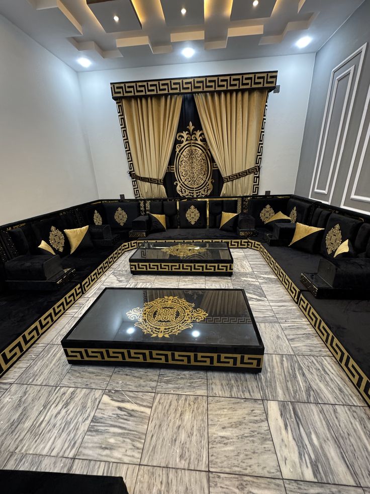 Black and gold ornate Arabic majlis